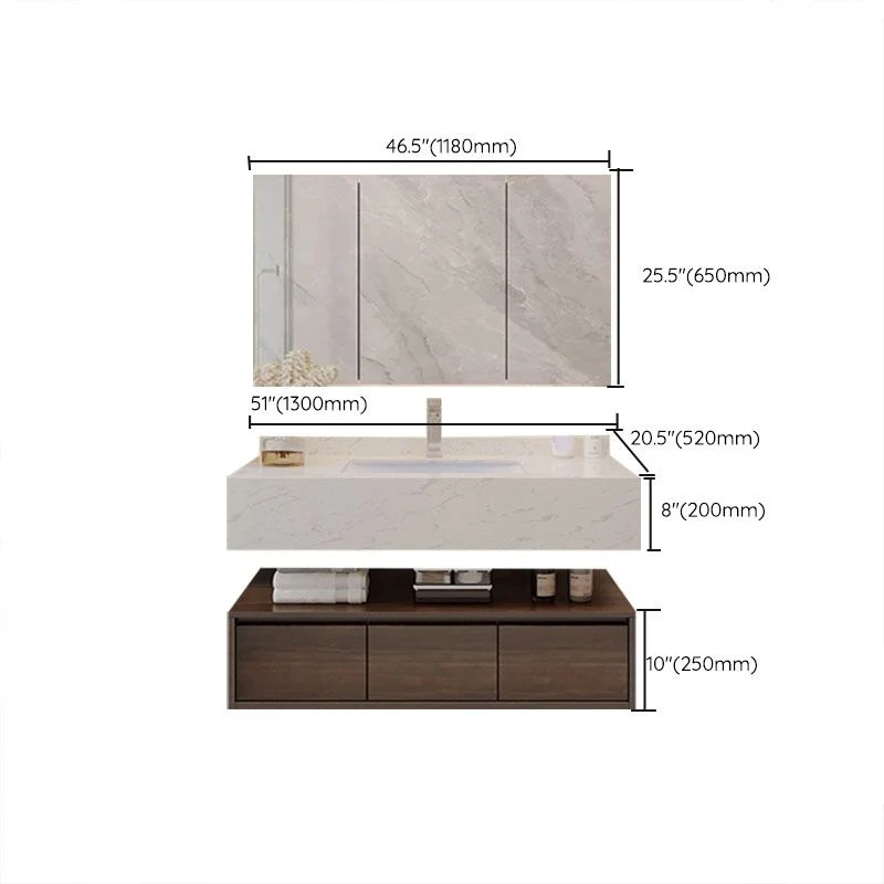 Moderno juego de tocador de baño rectangular para montaje en pared, lavabo incluido Clearhalo