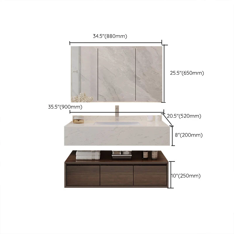 Moderno juego de tocador de baño rectangular para montaje en pared, lavabo incluido Clearhalo