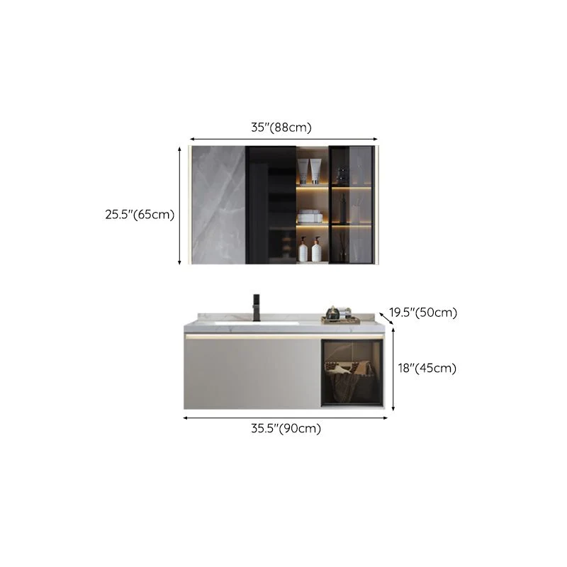 Moderno lavabo de pared con tapa de piedra y puertas para baño Clearhalo