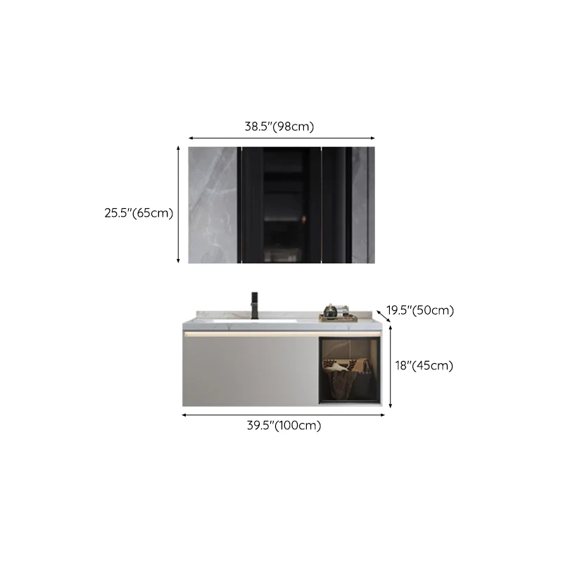 Moderno lavabo de pared con tapa de piedra y puertas para baño Clearhalo