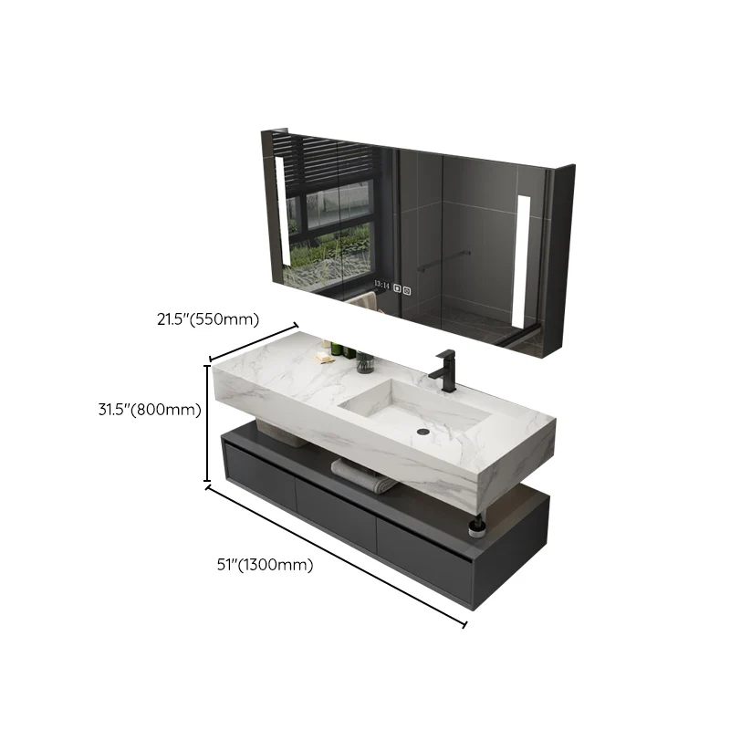 Moderno mueble de tocador de madera con lavabo y montaje en pared, mueble con espejo Clearhalo