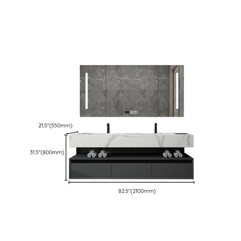 Moderno mueble de tocador de madera con lavabo y montaje en pared, mueble con espejo Clearhalo