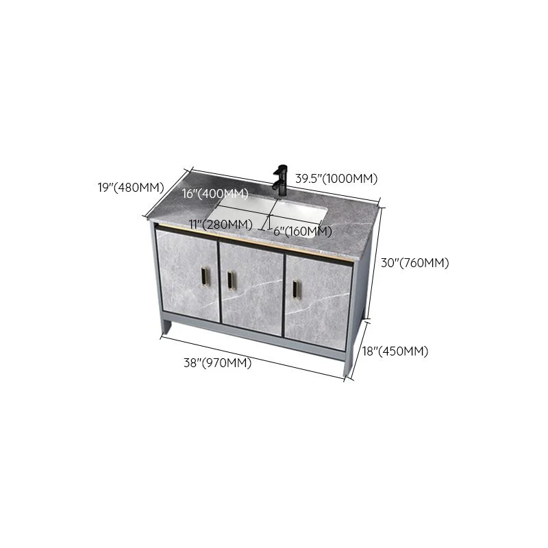 Mueble para lavabo contemporáneo, mueble con espejo independiente, juego de tocador para baño en gris Clearhalo