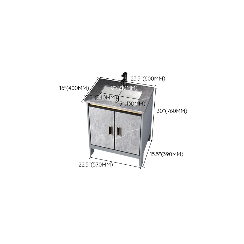 Mueble para lavabo contemporáneo, mueble con espejo independiente, juego de tocador para baño en gris Clearhalo