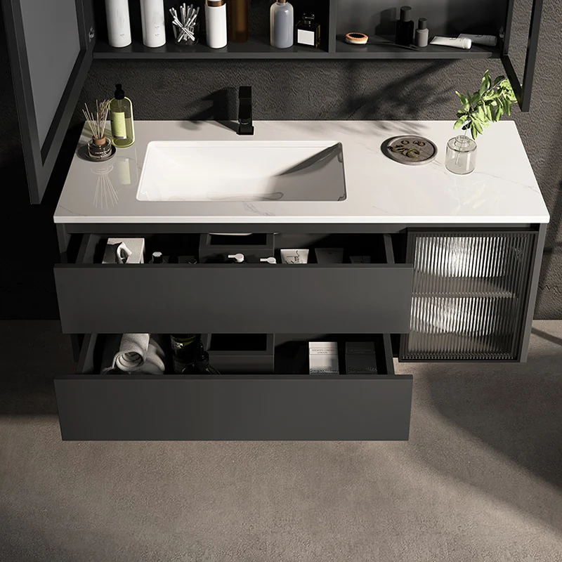 Mueble de piso para lavabo de pared, tocador de baño de lujo, color negro Clearhalo