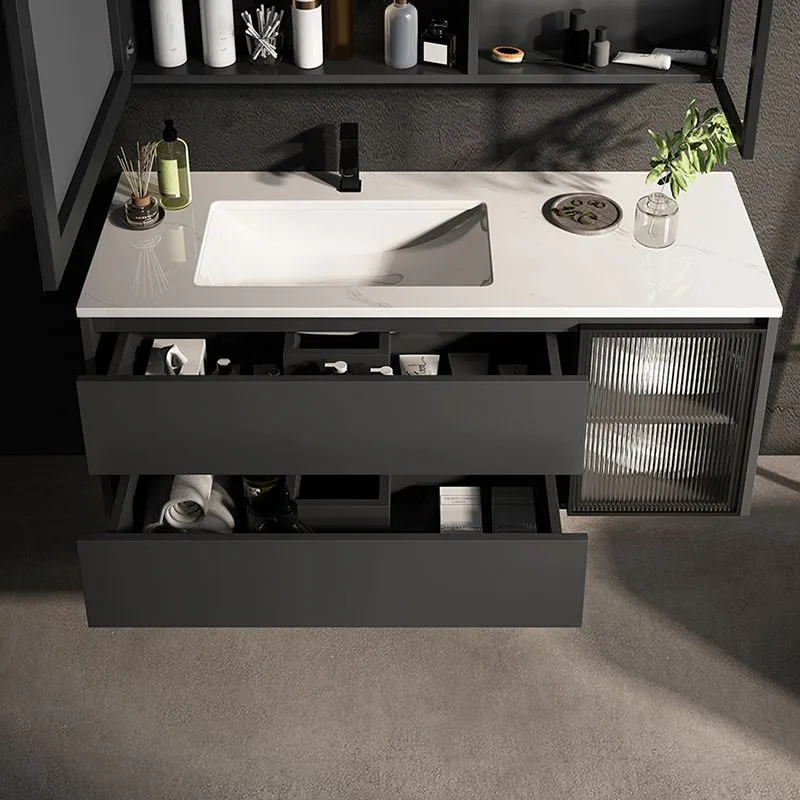 Mueble de piso para lavabo de pared, tocador de baño de lujo, color negro Clearhalo