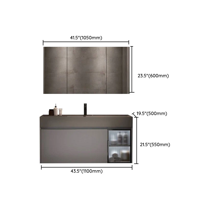 Mueble de tocador de baño moderno con un cajón y estantes montados en la pared Clearhalo