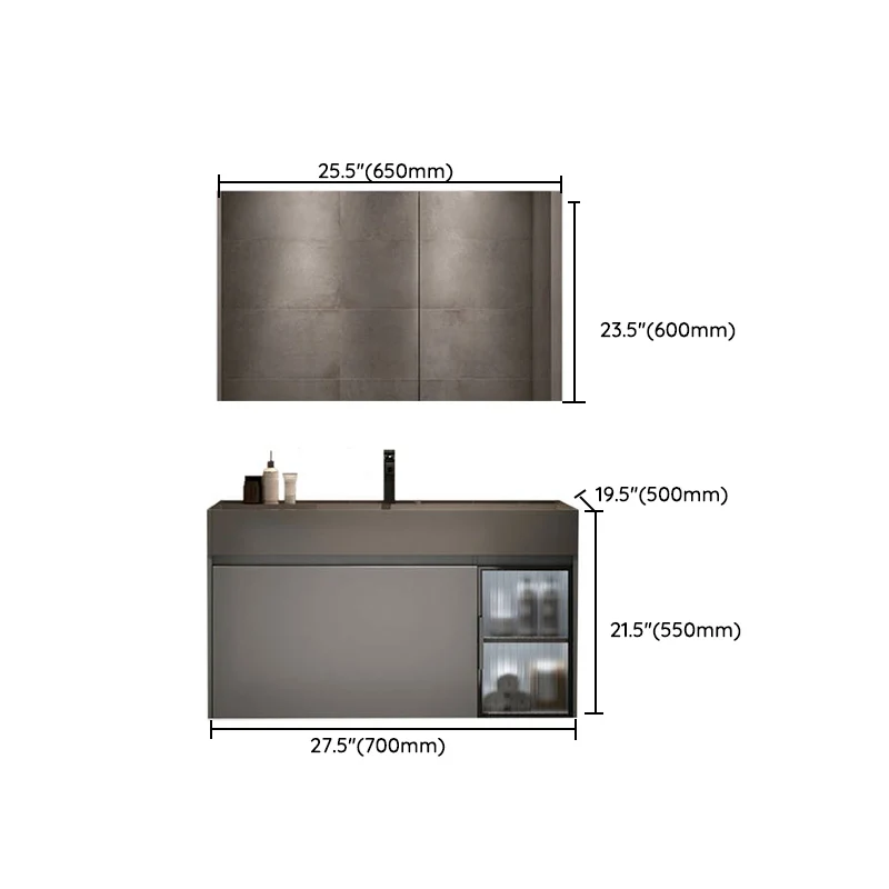 Mueble de tocador de baño moderno con un cajón y estantes montados en la pared Clearhalo