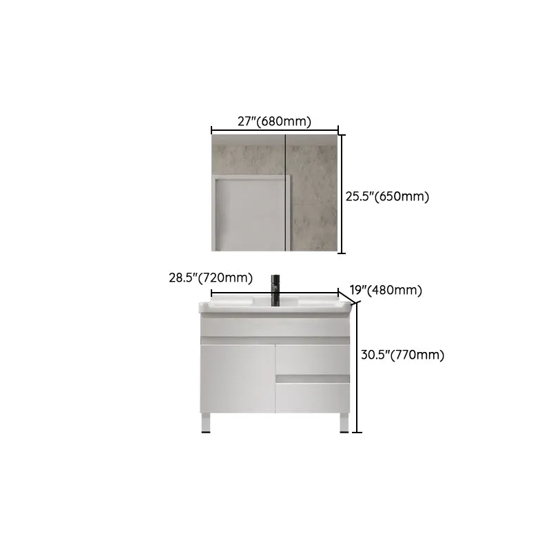 Mueble de tocador de baño moderno de madera blanca con un solo lavabo y puerta de cierre suave Clearhalo