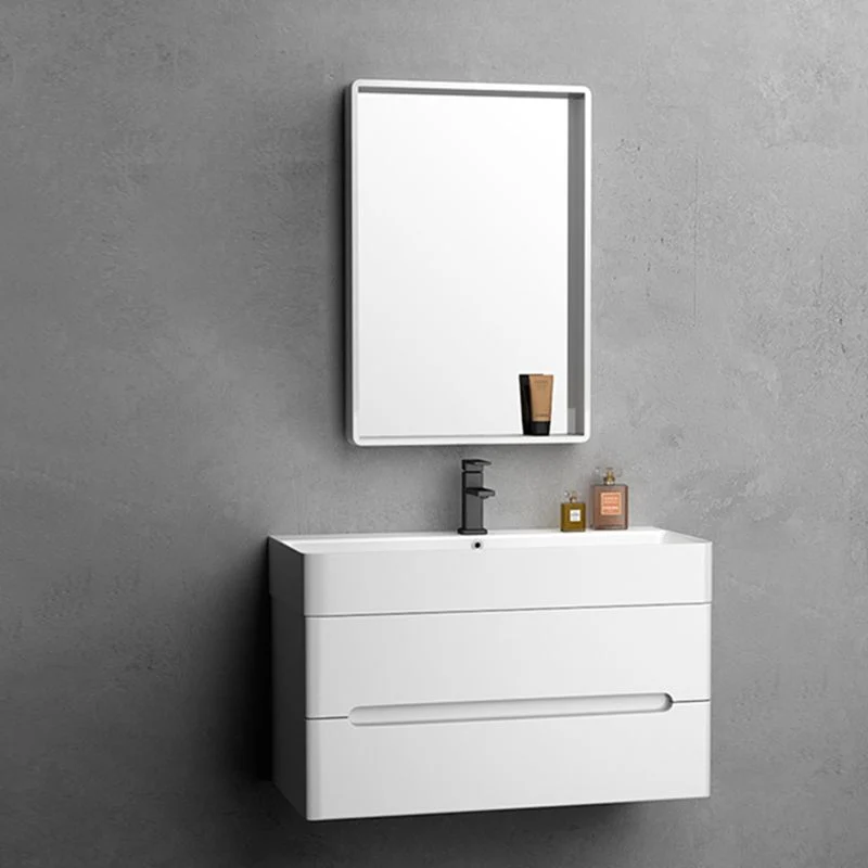 Mueble de tocador de baño de montaje en pared blanco con lavabo de madera moderno con espejo Clearhalo