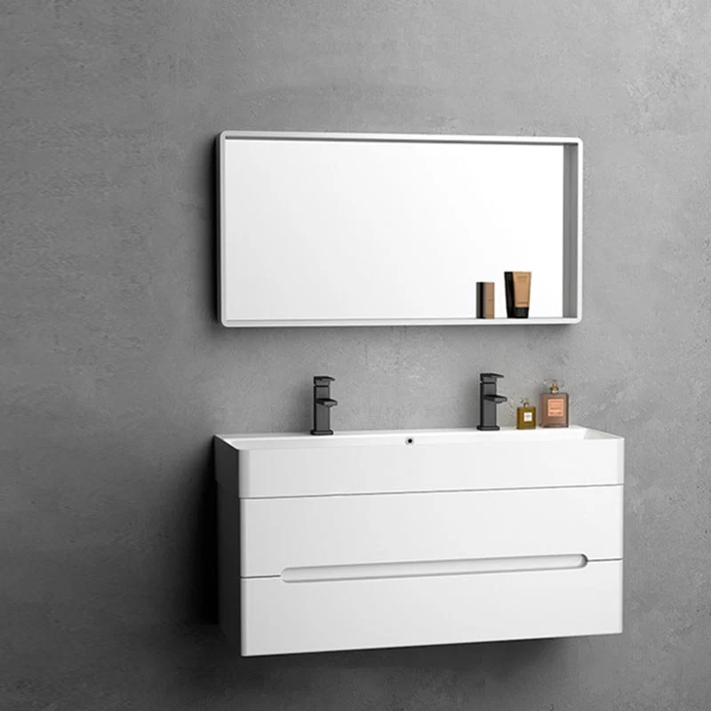 Mueble de tocador de baño de montaje en pared blanco con lavabo de madera moderno con espejo Clearhalo