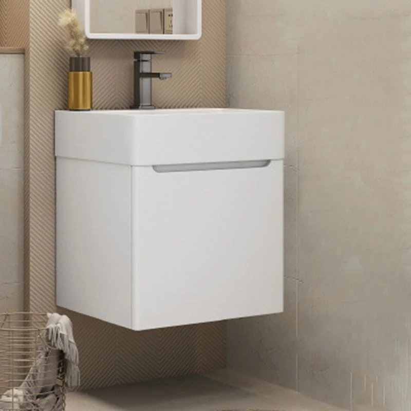 Mueble de tocador de baño de montaje en pared blanco con lavabo de madera moderno con espejo Clearhalo