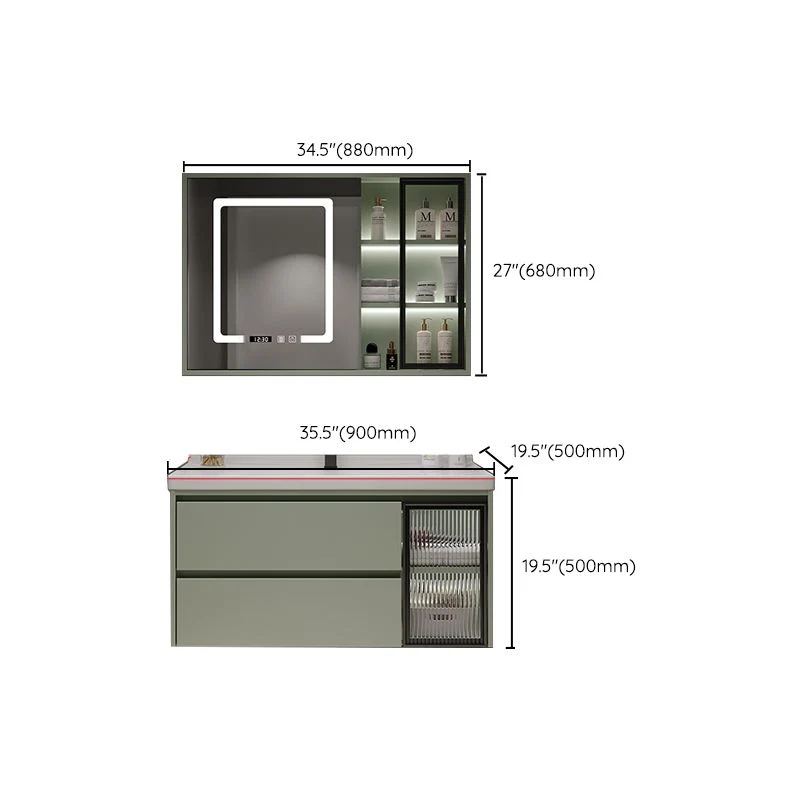 Mueble de tocador de baño de pared con lavabo de tocador contemporáneo con cajones Clearhalo