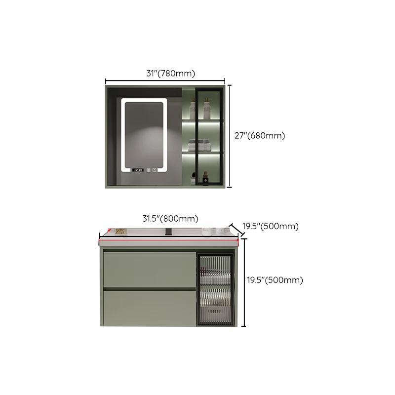 Mueble de tocador de baño de pared con lavabo de tocador contemporáneo con cajones Clearhalo