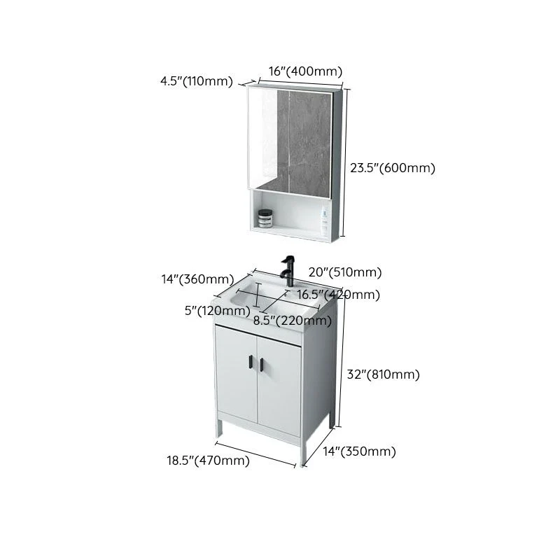 Mueble de tocador blanco estándar independiente con lavabo moderno Clearhalo