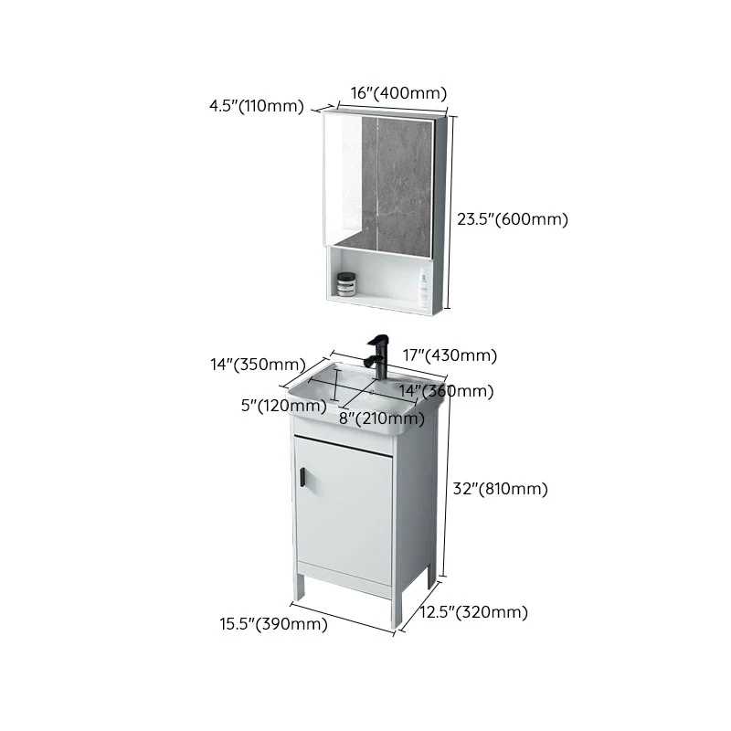 Mueble de tocador blanco estándar independiente con lavabo moderno Clearhalo