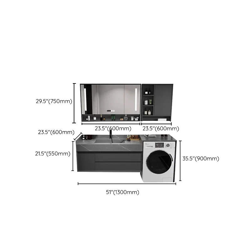 Mueble de tocador moderno para lavabo, montaje en pared, con espejo (no incluye lavadora) Clearhalo