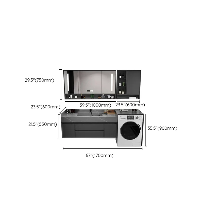 Mueble de tocador moderno para lavabo, montaje en pared, con espejo (no incluye lavadora) Clearhalo