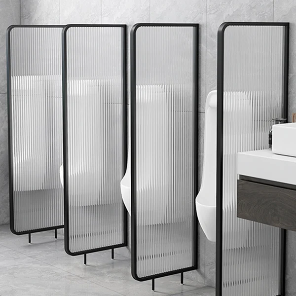 Panel fijo de baño estampado Panel de vidrio fijo templado de metal con herrajes cuadrados Negro Clearhalo