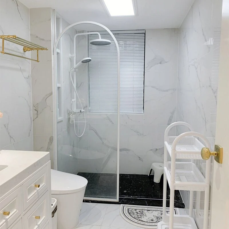 Panel fijo único de marco completo blanco, mampara de baño impermeable arqueada de media partición Clearhalo