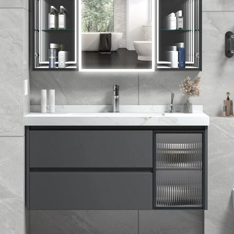 Popular juego de tocador de baño rectangular, grifo de pared gris incluido Clearhalo