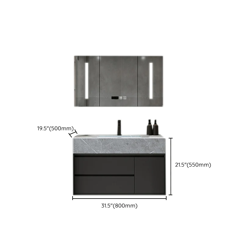 Precioso juego de tocador de baño, espejo, consola abierta en tono gris con juego de lavabo Clearhalo