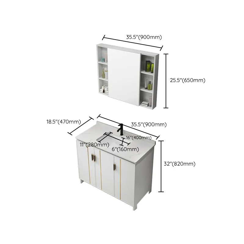 Precioso mueble de lavabo independiente con espejo, mueble de baño, juego de tocador en blanco Clearhalo