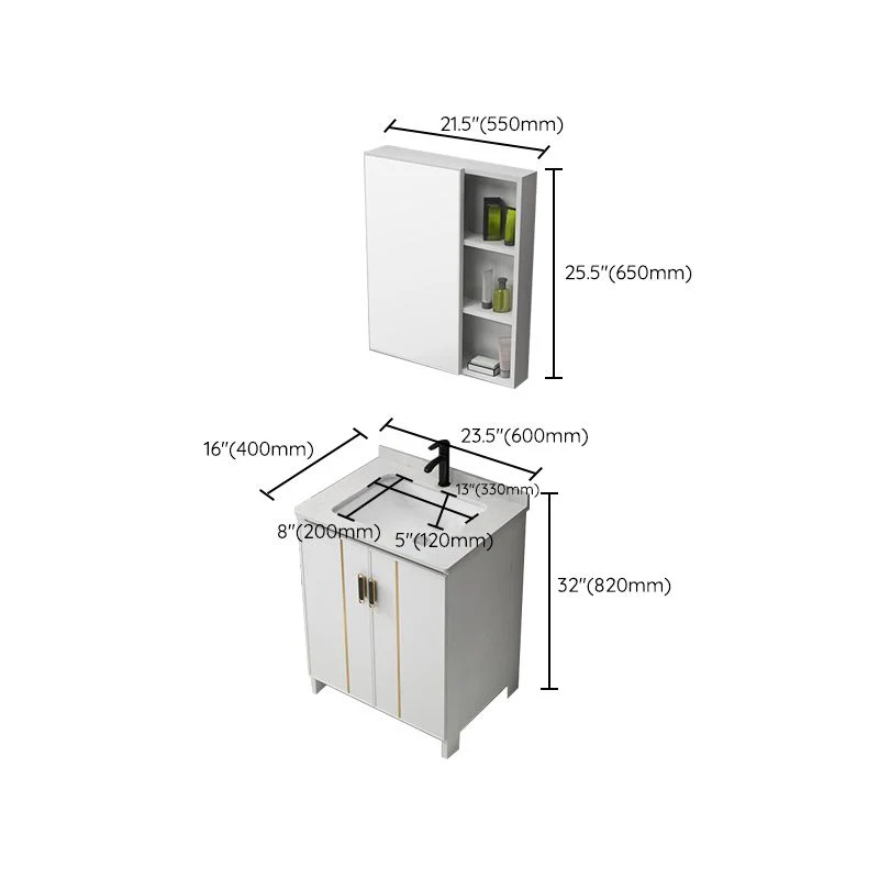 Precioso mueble de lavabo independiente con espejo, mueble de baño, juego de tocador en blanco Clearhalo