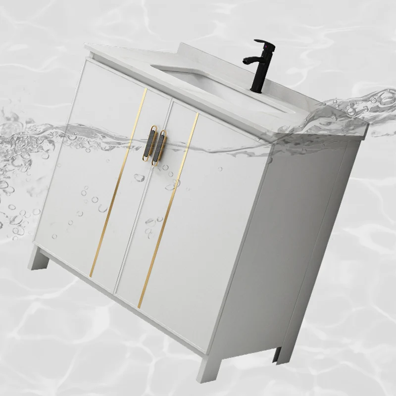 Precioso mueble de lavabo independiente con espejo, mueble de baño, juego de tocador en blanco Clearhalo
