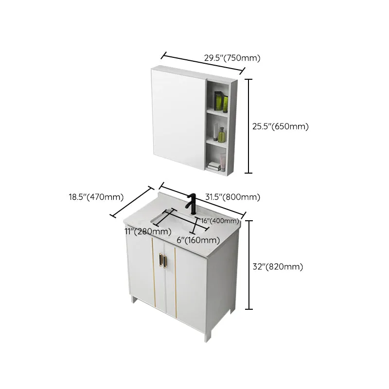 Precioso mueble de lavabo independiente con espejo, mueble de baño, juego de tocador en blanco Clearhalo