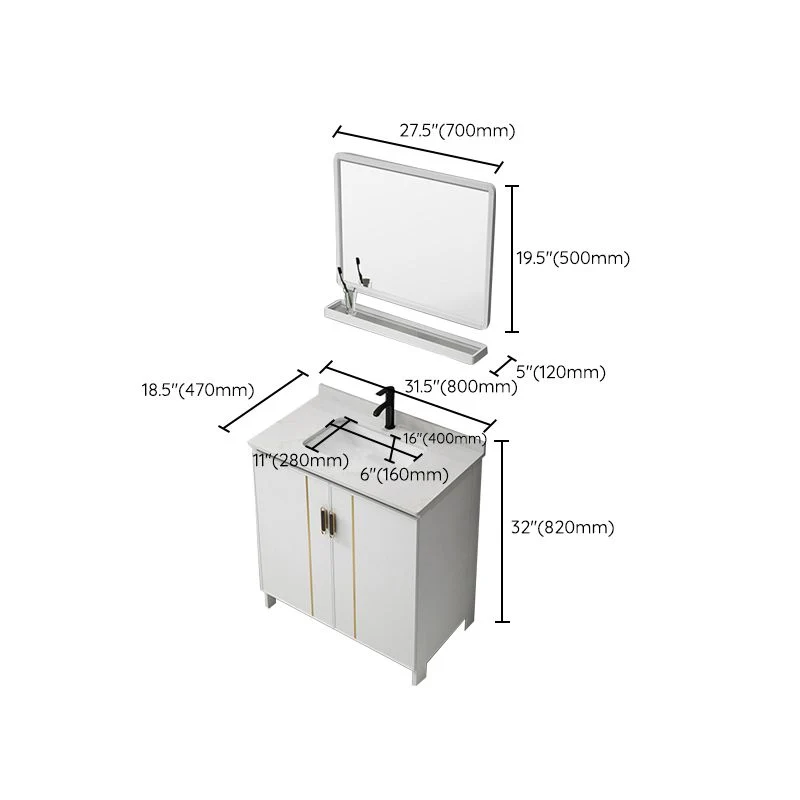 Precioso mueble de lavabo independiente con espejo, mueble de baño, juego de tocador en blanco Clearhalo