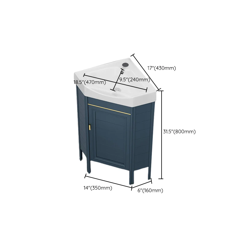 Precioso mueble para lavabo, tocador de baño esquinero independiente en tono azul Clearhalo