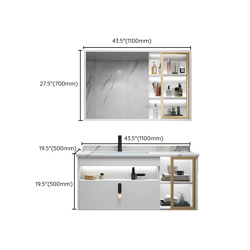 Precioso mueble de tocador de baño montado en la pared con lavabo y mueble con espejo Clearhalo
