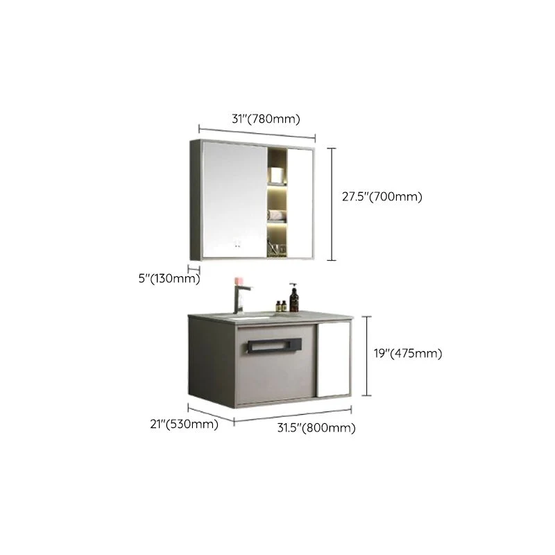Precioso mueble de tocador estándar montado en la pared de madera con lavabo de tocador con espejo Clearhalo