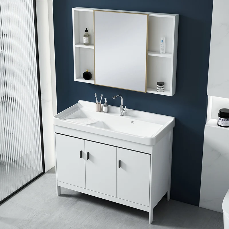 Precioso mueble de tocador de metal, consola abierta estándar independiente con juego de fregadero Clearhalo