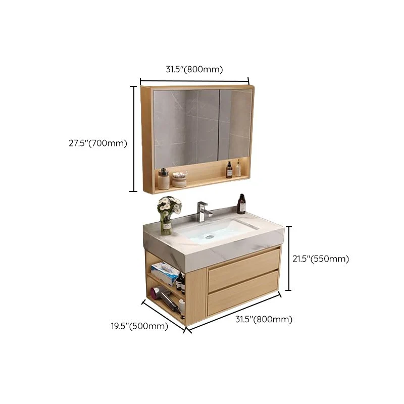 Precioso tocador con lavabo, mueble de madera con espejo montado en la pared, mueble de tocador con estantes de almacenami...
