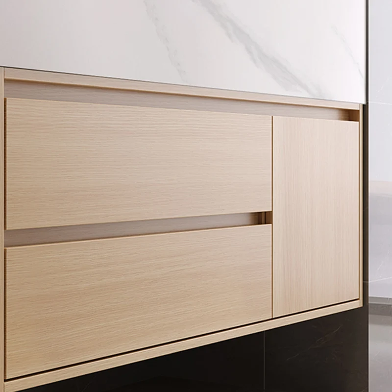 Precioso tocador con lavabo, mueble de madera con espejo montado en la pared, mueble de tocador con estantes de almacenami...