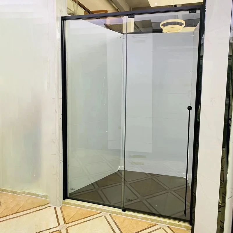 Puerta de baño con ducha deslizante de vidrio templado, puerta de ducha con marco de metal transparente Clearhalo