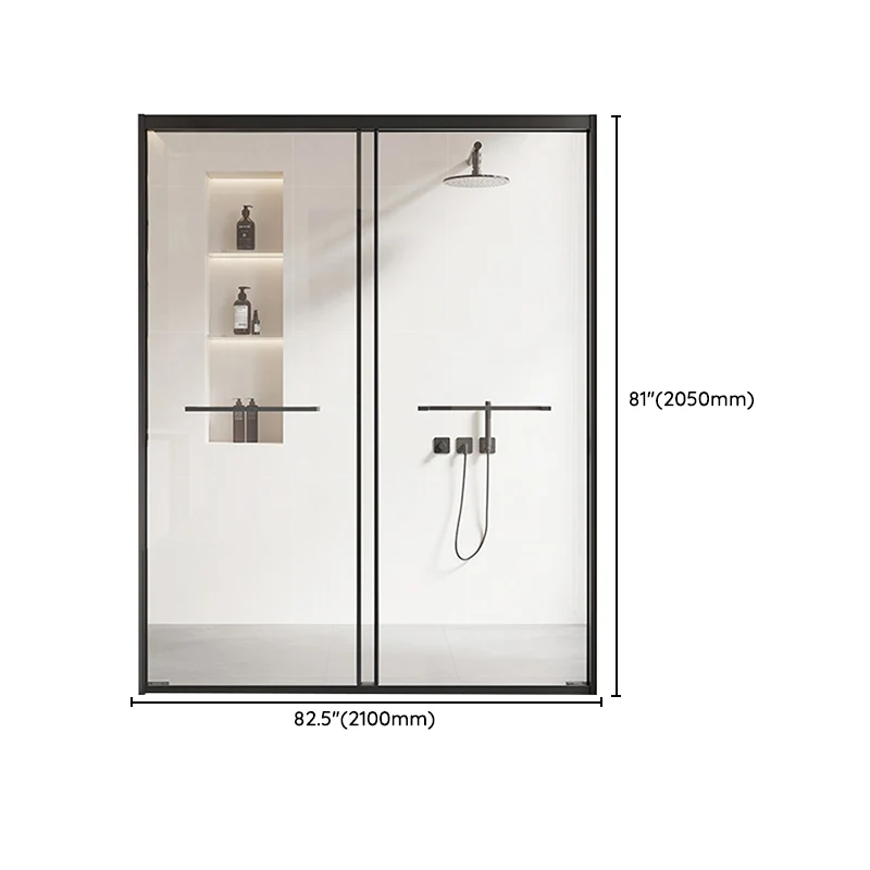 Puerta de baño de ducha con marco deslizante doble, puertas de ducha negras satinadas transparentes Clearhalo