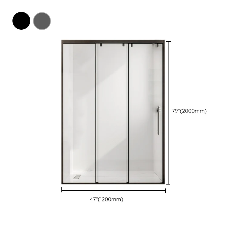 Puerta de baño de ducha con marco deslizante único, puertas de ducha transparentes negras Negro Clearhalo