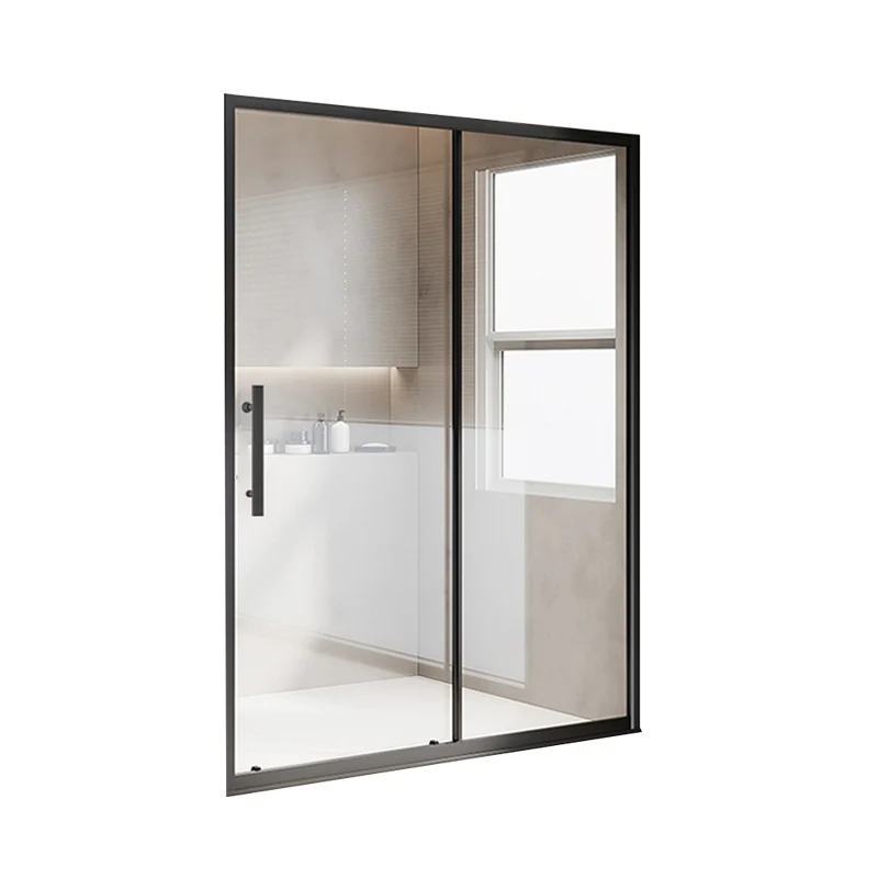 Puerta de baño de ducha corredera de una forma, puerta de ducha de vidrio templado transparente Plata Clearhalo