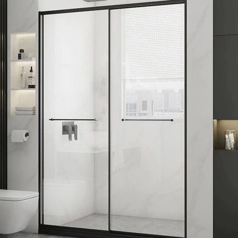 Puerta de baño de ducha corrediza doble con marco negro, puerta de ducha transparente Clearhalo
