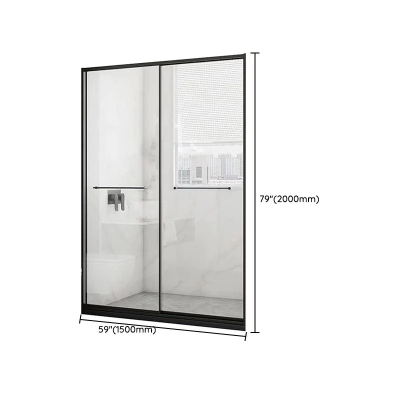 Puerta de baño de ducha corrediza doble con marco negro, puerta de ducha transparente Clearhalo