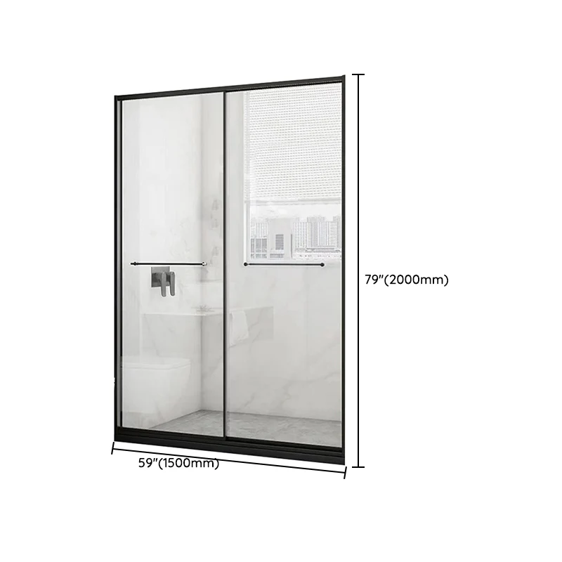 Puerta de baño de ducha corrediza doble con marco negro, puerta de ducha transparente Clearhalo
