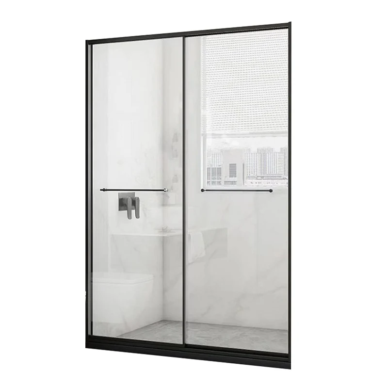 Puerta de baño de ducha corrediza doble con marco negro, puerta de ducha transparente Clearhalo