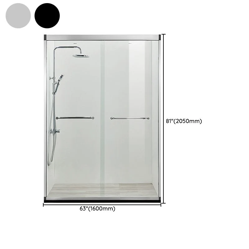Puerta de baño de ducha corrediza doble negra Puertas de ducha templadas semi-frameless Plata Clearhalo