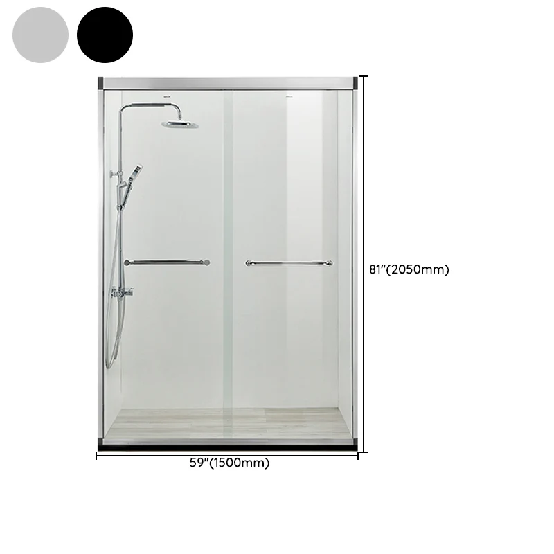 Puerta de baño de ducha corrediza doble negra Puertas de ducha templadas semi-frameless Plata Clearhalo