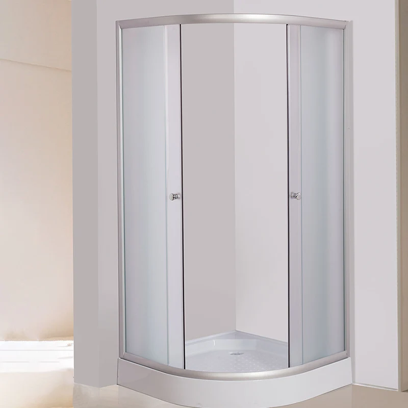 Puerta de baño de ducha corrediza doble Puerta de ducha semi sin marco en plata Clearhalo