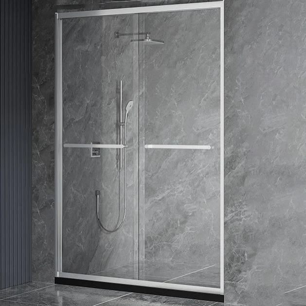Puerta de baño de ducha corrediza doble Puerta de ducha transparente semi sin marco Plata Clearhalo