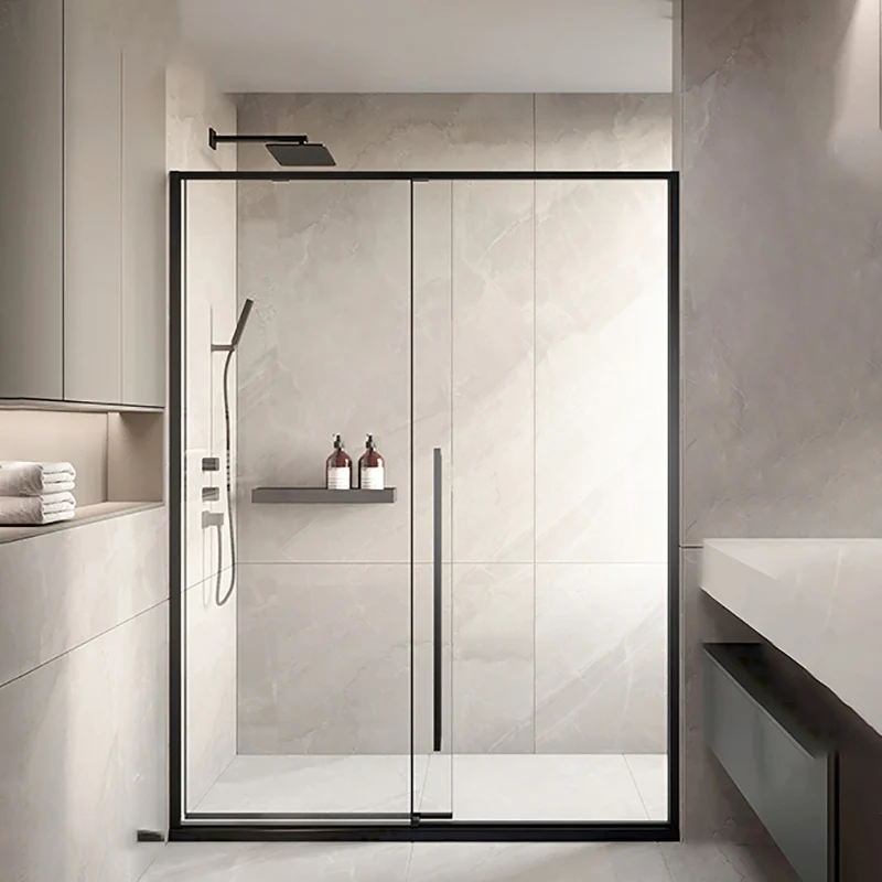 Puerta de baño de ducha corrediza simple plateada Puerta de ducha semi-frameless de metal Plata Clearhalo